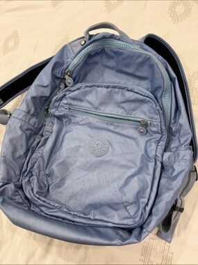 Kipling Dusty Blue Nylon Backpack with Front Pocket
